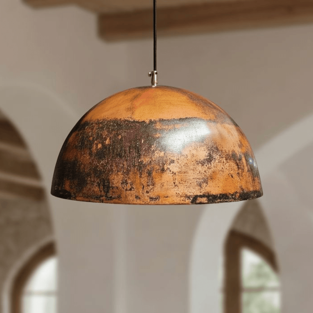 Oxidized Copper Dome Pendant – Rustic Ceiling Light for Farmhouse Kitchens - BRASSDORIA