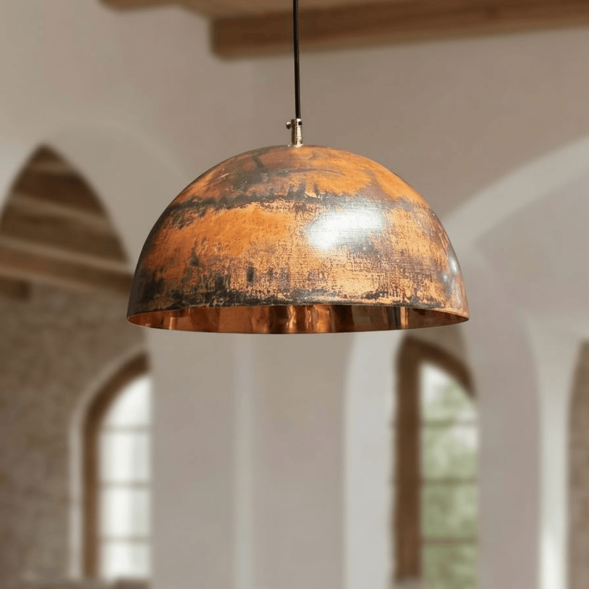Oxidized Copper Dome Pendant – Rustic Ceiling Light for Farmhouse Kitchens - BRASSDORIA