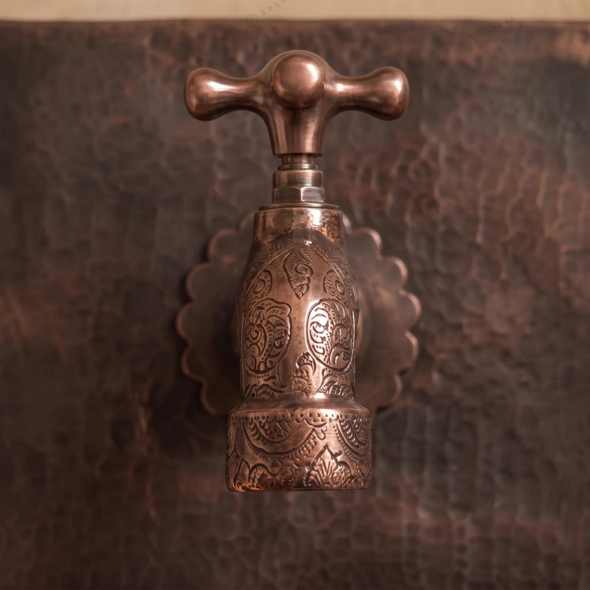 Oxidized Copper Wall Mounted Bathroom Sink – Green Patina Copper Hung Basin with Faucet - BRASSDORIA