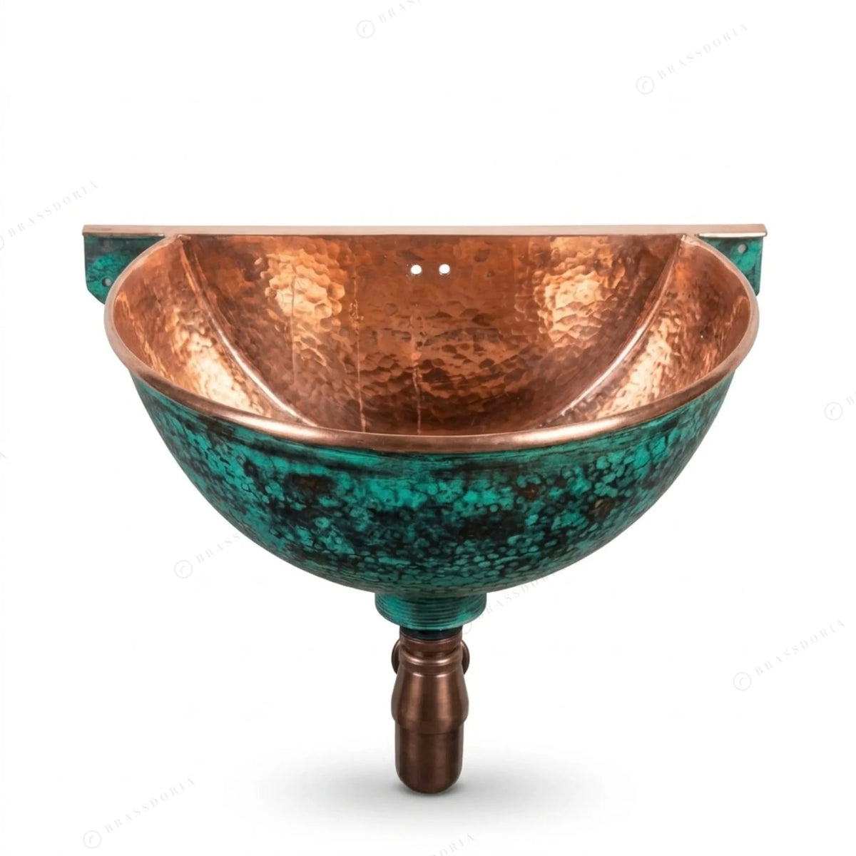 Oxidized Copper Wall Mounted Bathroom Sink – Green Patina Copper Hung Basin with Faucet - BRASSDORIA