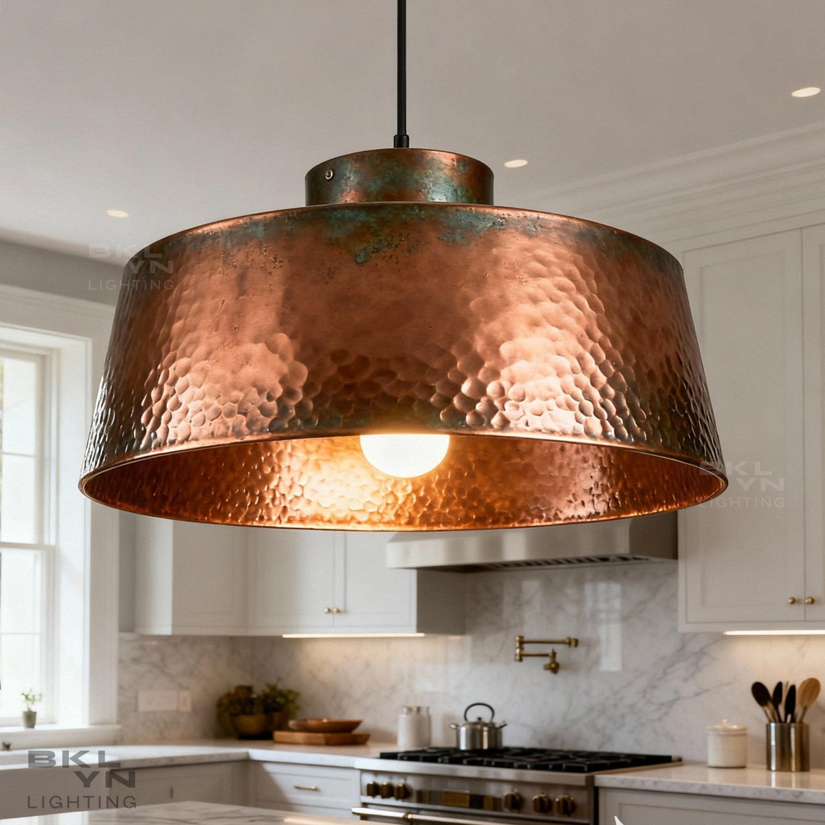 Personalised 35 IN Handcrafted Copper Drum Pendant Light – Rustic Modern Ceiling Fixture | Farmhouse, Dining Room & Kitchen Island Lighting - BRASSDORIA