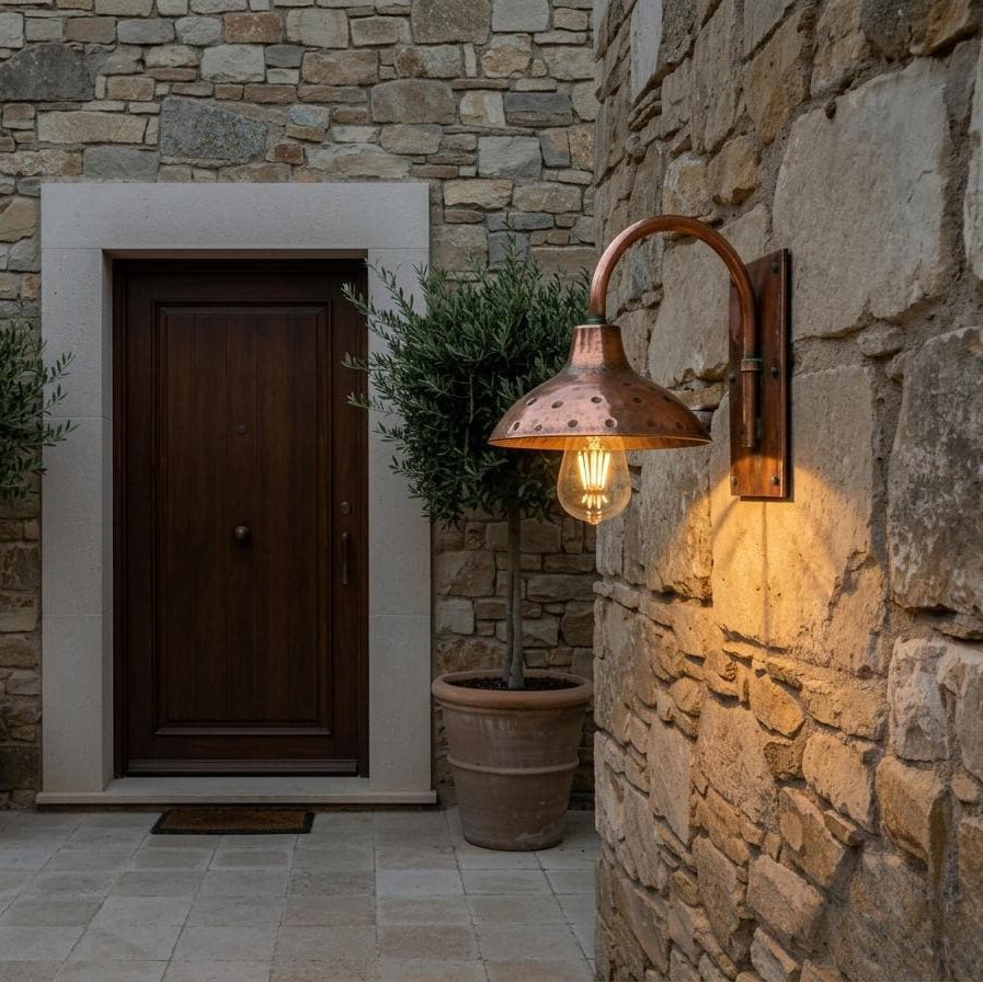 Personalised 9 Handmade Copper Gooseneck Wall Sconce, Rustic Farmhouse Outdoor Light - BRASSDORIA