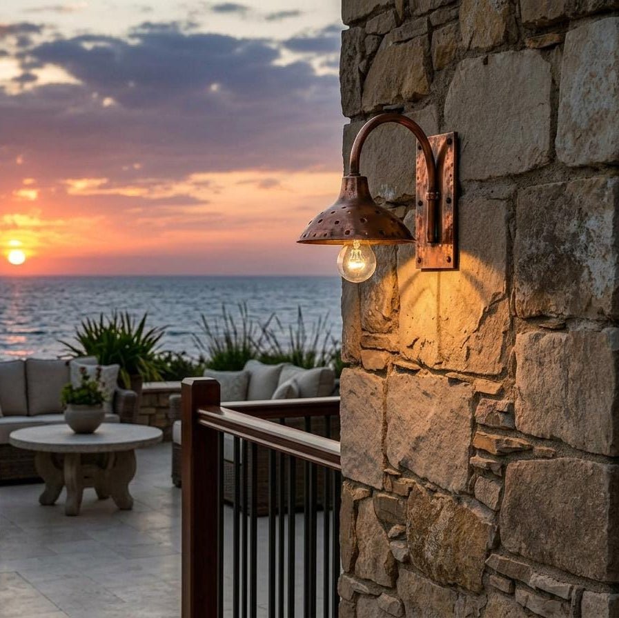 Personalised 9 Handmade Copper Gooseneck Wall Sconce, Rustic Farmhouse Outdoor Light - BRASSDORIA