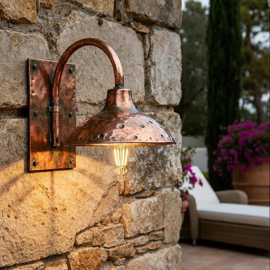 Personalised 9 Handmade Copper Gooseneck Wall Sconce, Rustic Farmhouse Outdoor Light - BRASSDORIA