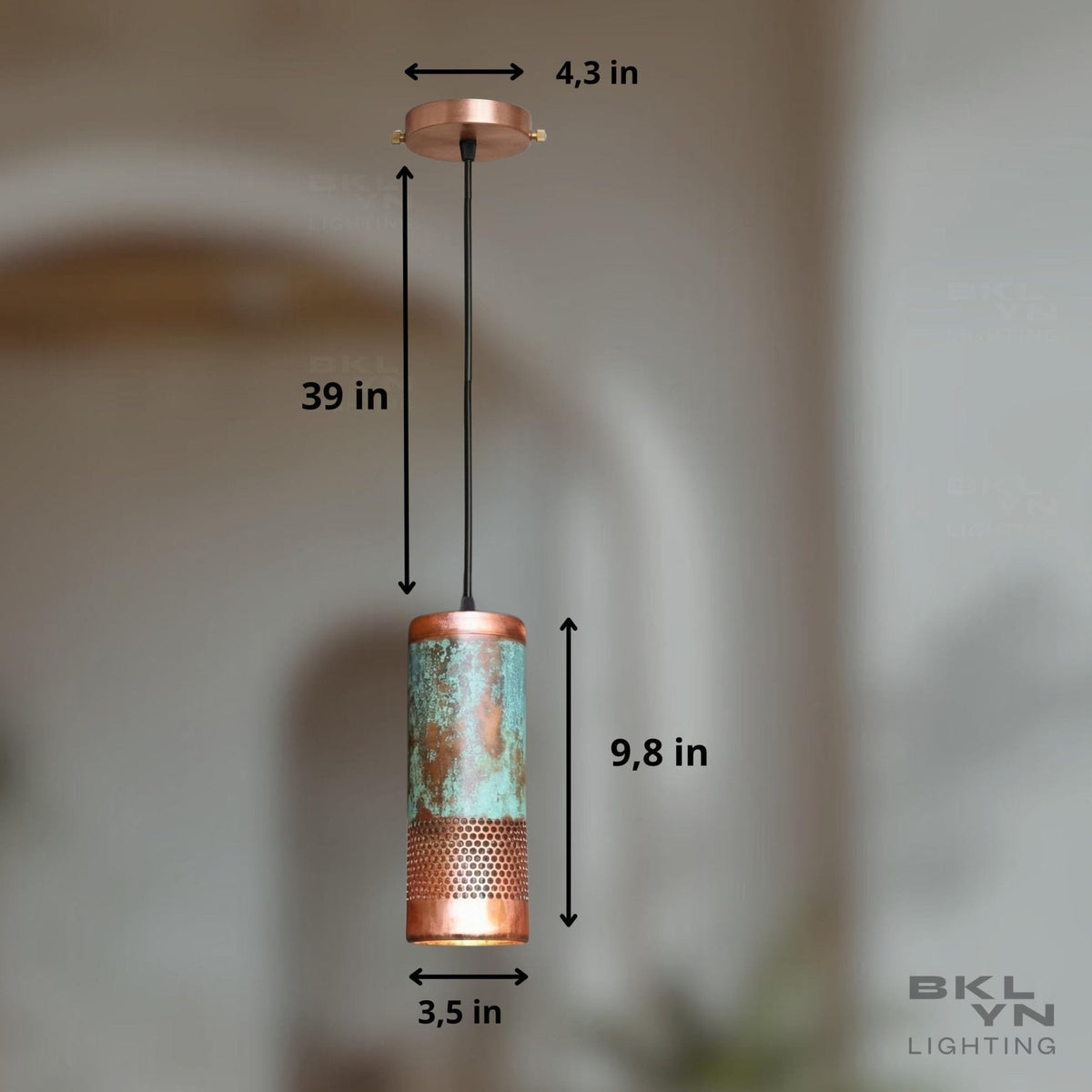Personalized 10 standard + 6 Large Green Patina Copper Pendant Light Handmade Moroccan cylindrical Copper Hanging Lamp - BRASSDORIA