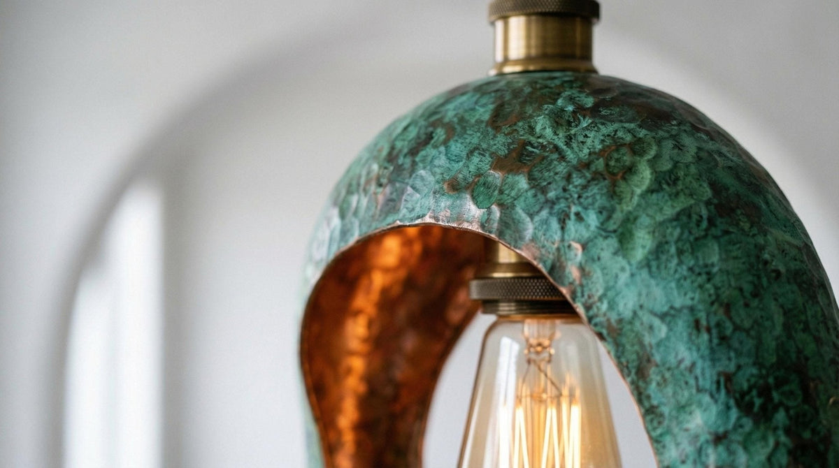Personalized 5 Set of 3 Green Patina Copper Pendant Lights – Handmade in Morocco | Industrial Cylindrical Kitchen Island, Rustic Farmhouse - BRASSDORIA