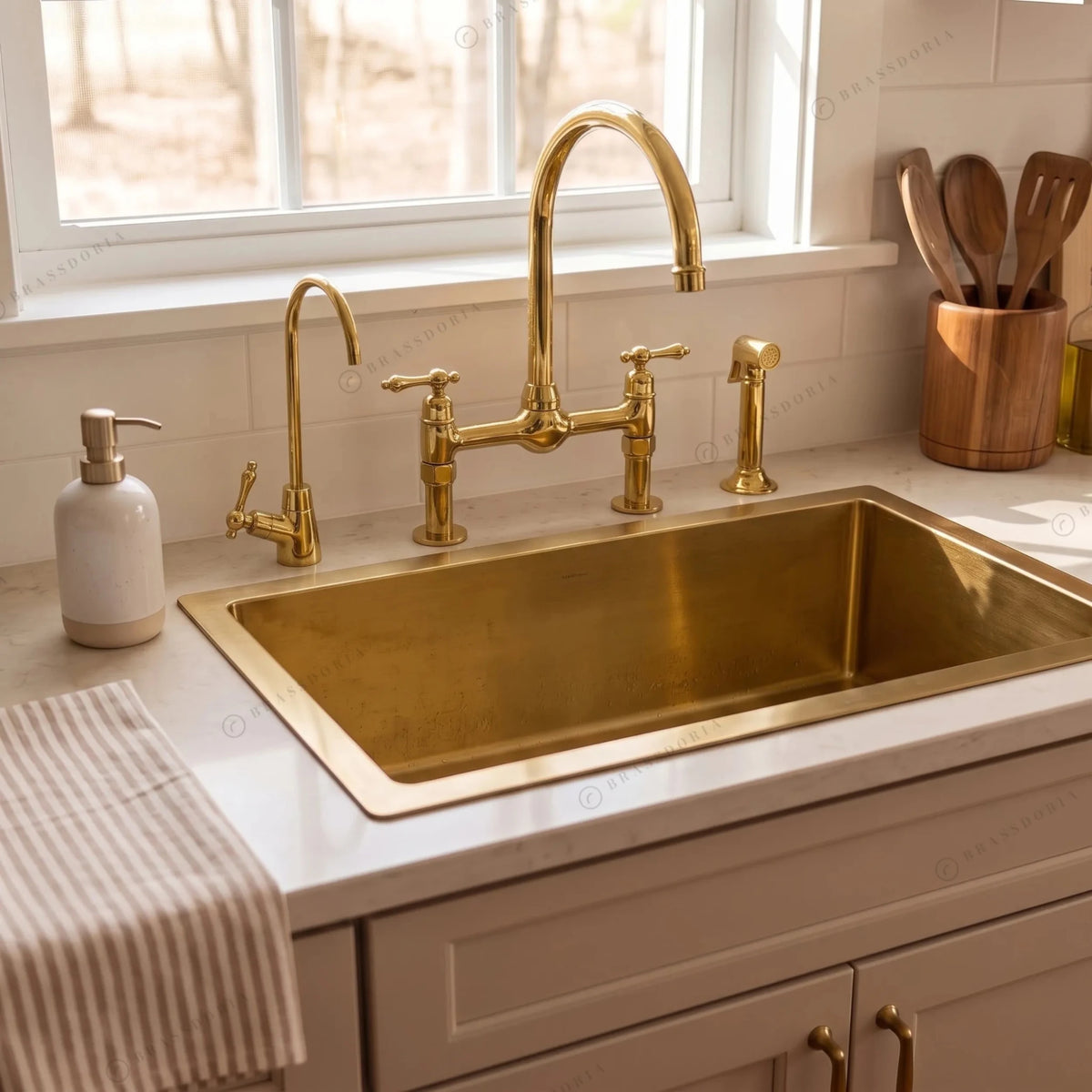 Rectangular Brass Kitchen Sink – Handmade Drop-In Kitchen Sink - BRASSDORIA
