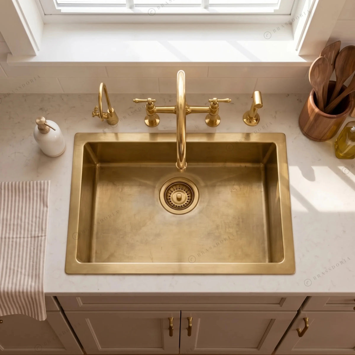 Rectangular Brass Kitchen Sink – Handmade Drop-In Kitchen Sink - BRASSDORIA