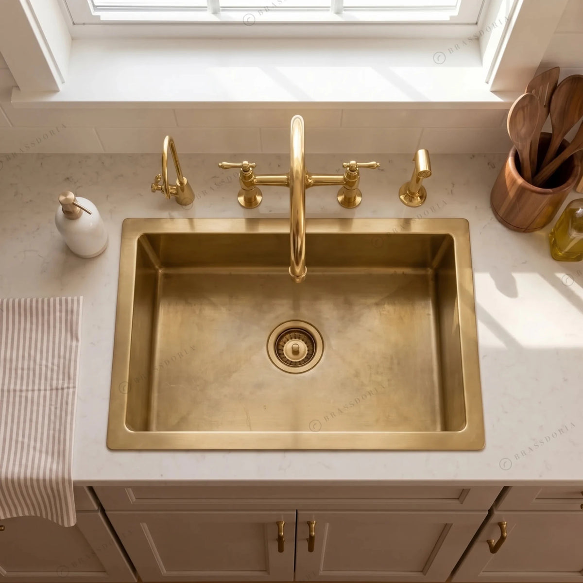 Rectangular Brass Kitchen Sink – Handmade Drop-In Kitchen Sink - BRASSDORIA