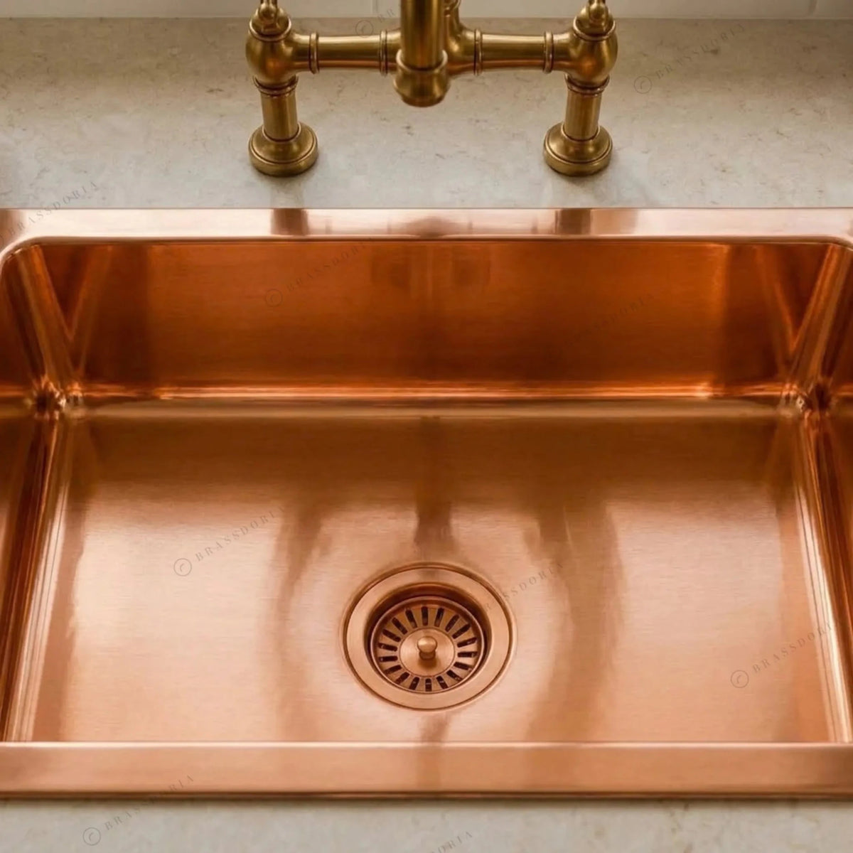 Rectangular Copper Kitchen Sink – Polished Smooth Finish - BRASSDORIA