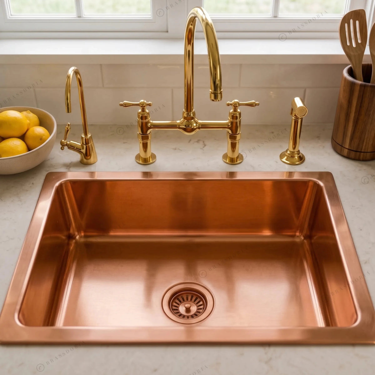 Rectangular Copper Kitchen Sink – Polished Smooth Finish - BRASSDORIA