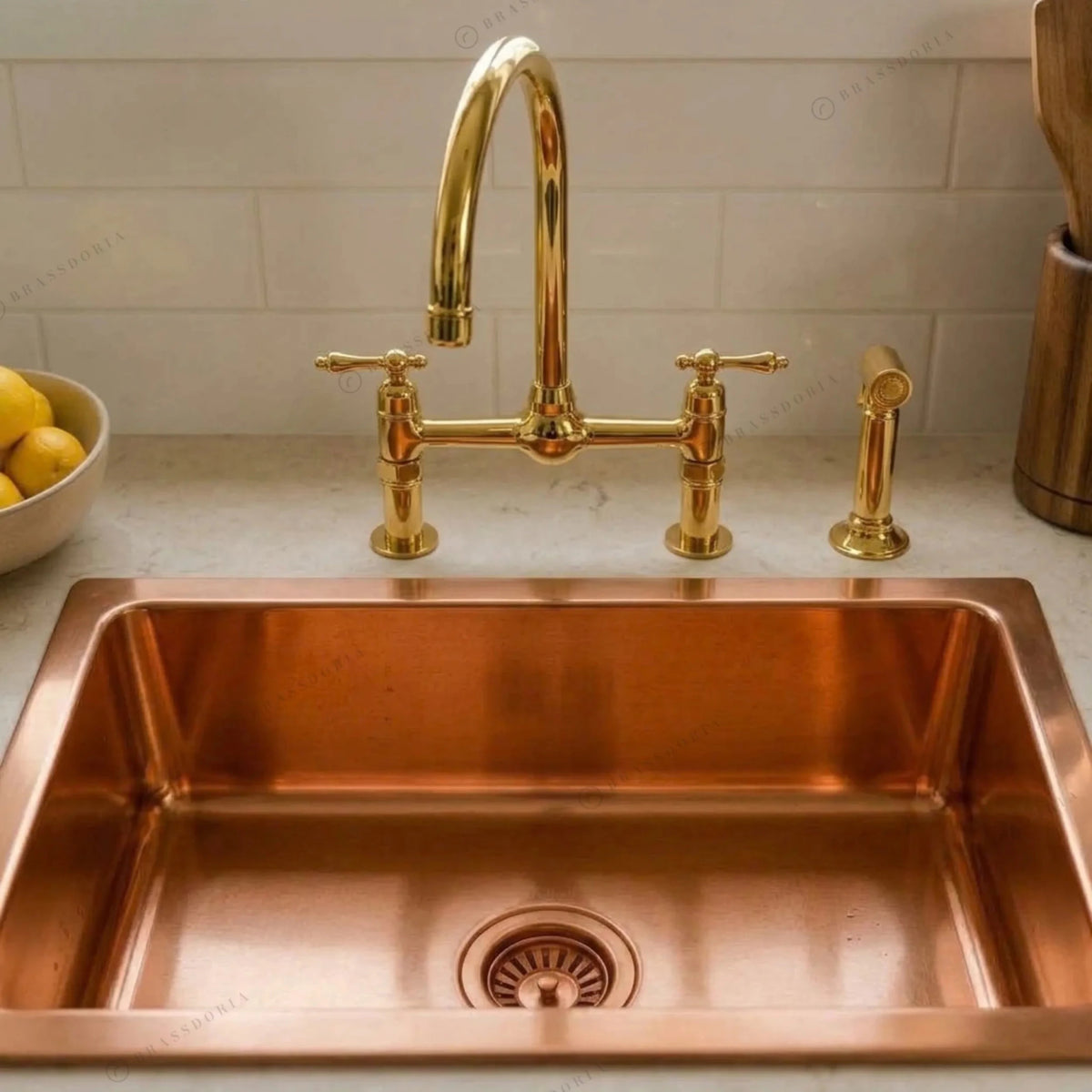 Rectangular Copper Kitchen Sink – Polished Smooth Finish - BRASSDORIA