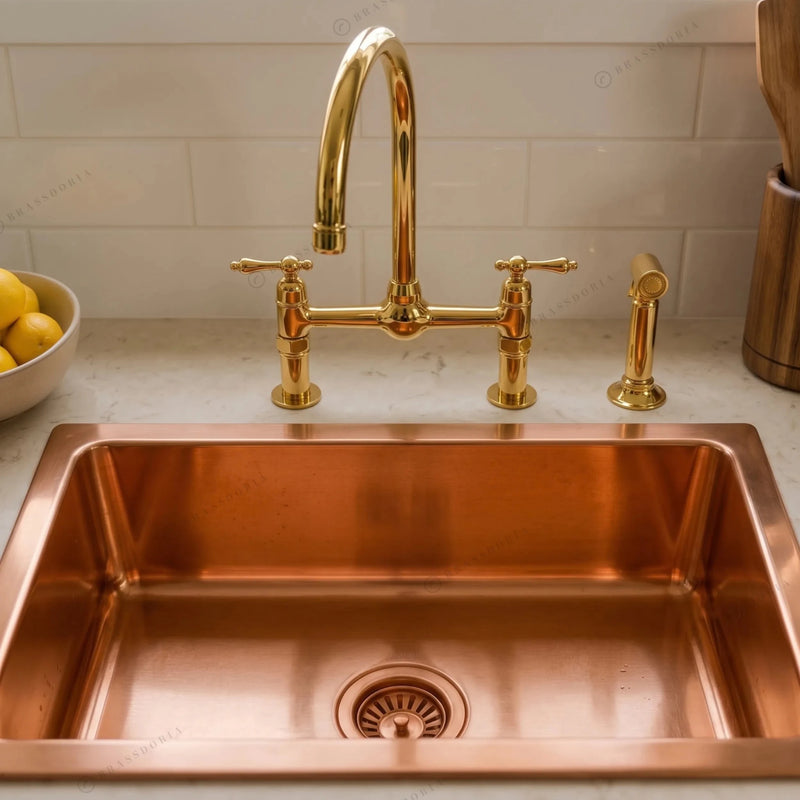 Rectangular Copper Kitchen Sink – Polished Smooth Finish - BRASSDORIA