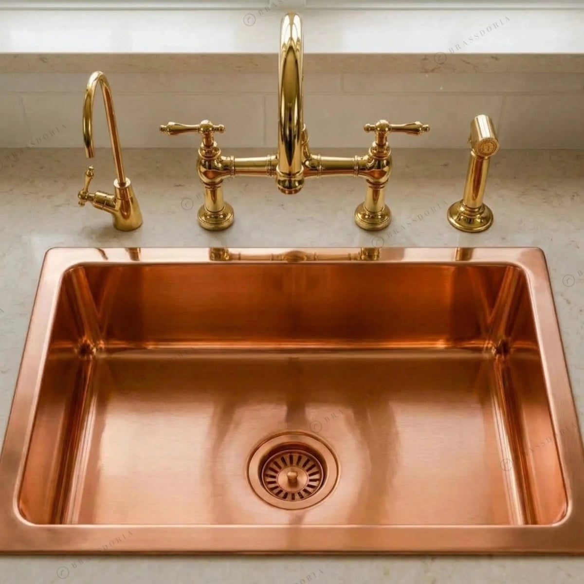 Rectangular Copper Kitchen Sink – Polished Smooth Finish - BRASSDORIA