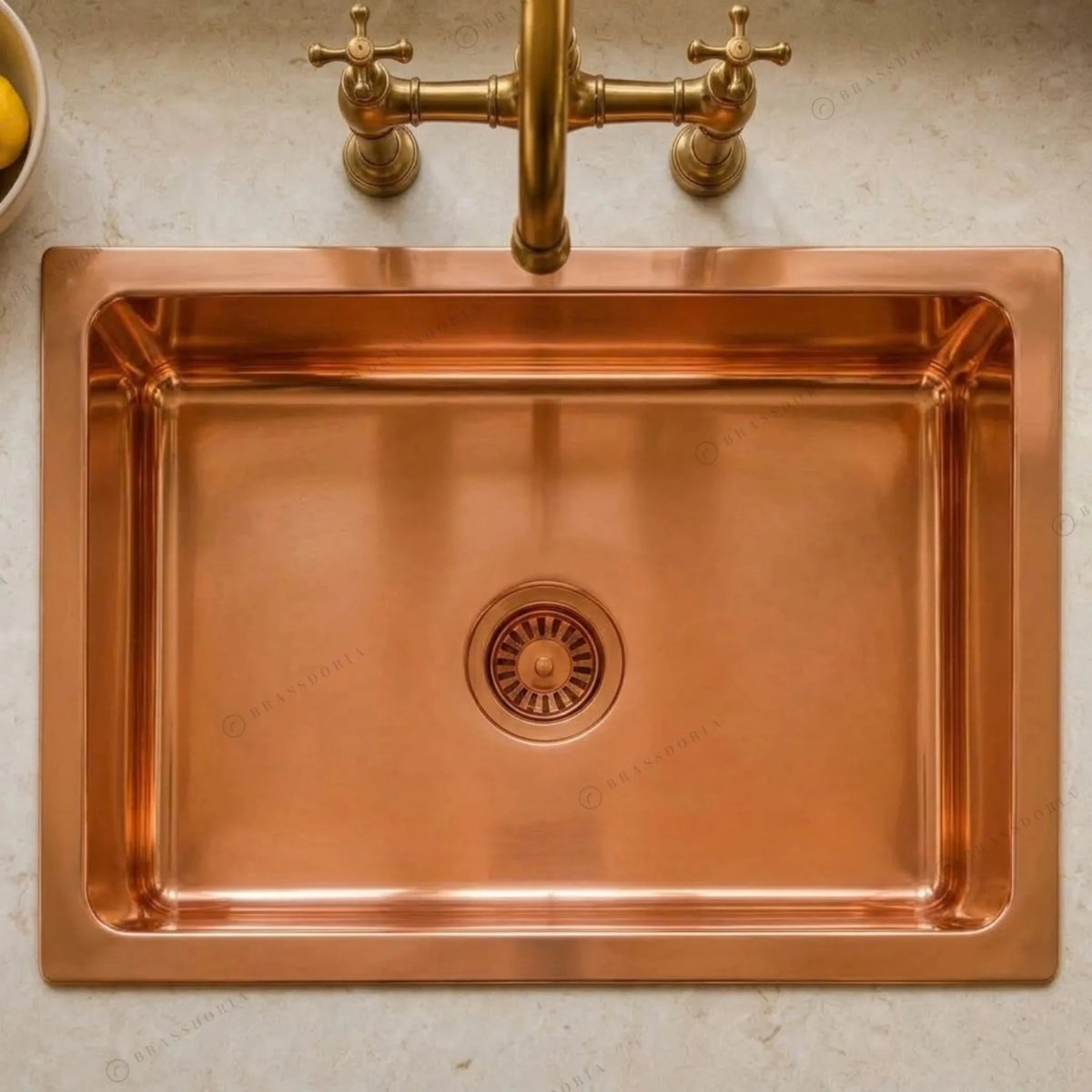 Rectangular Copper Kitchen Sink – Polished Smooth Finish - BRASSDORIA