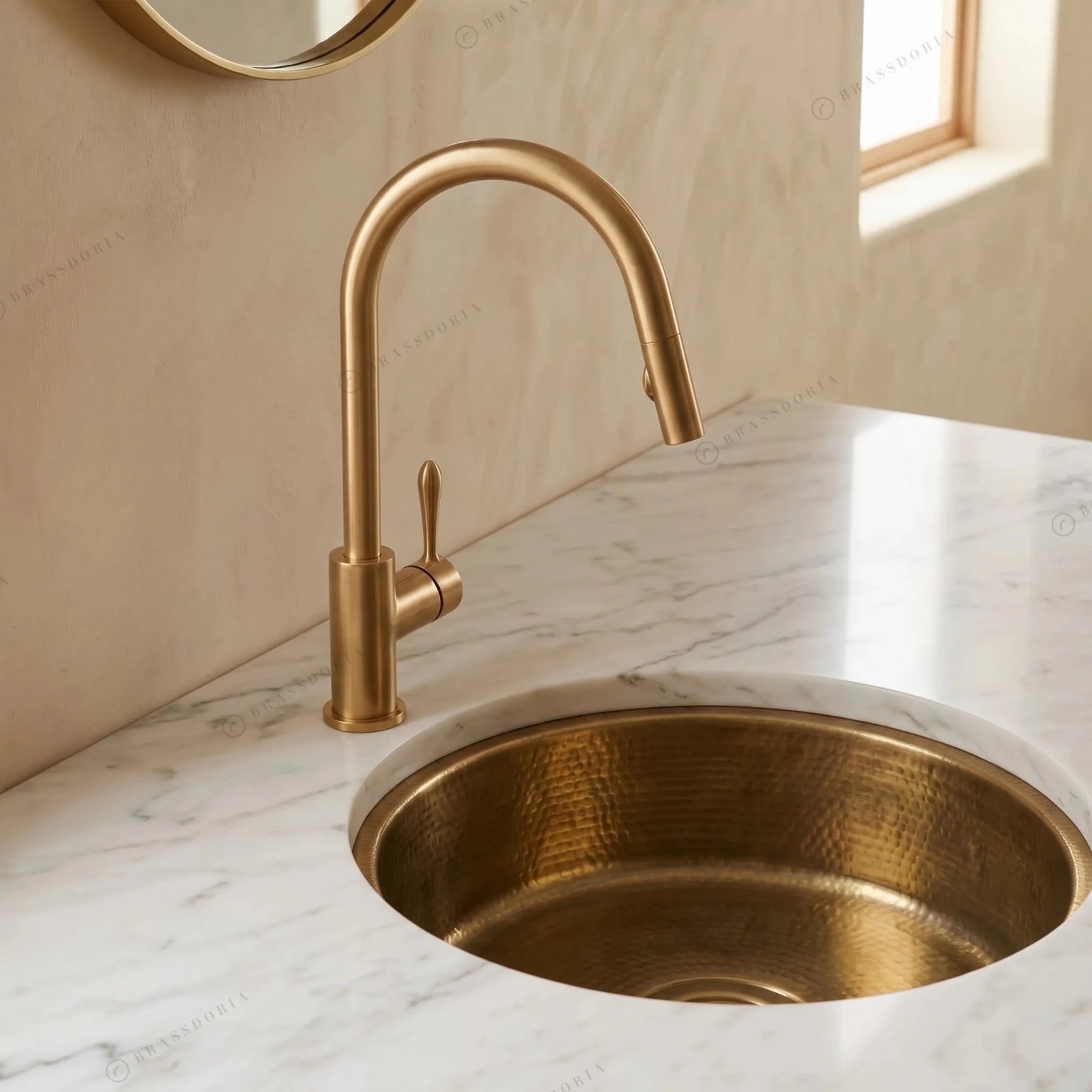 Round Aged Brass Bar Sink – Kitchen Wet Area Hammered Prep Basin - BRASSDORIA