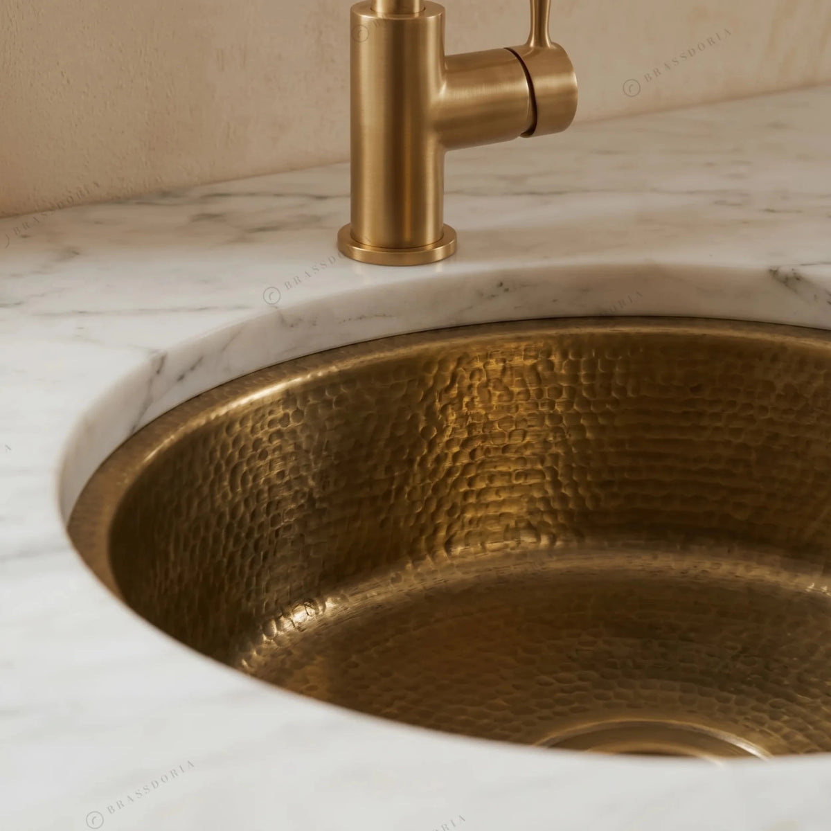 Round Aged Brass Bar Sink – Kitchen Wet Area Hammered Prep Basin - BRASSDORIA