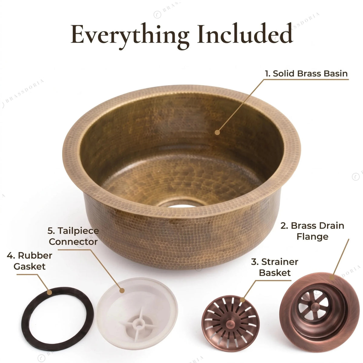 Round Aged Brass Bar Sink – Kitchen Wet Area Hammered Prep Basin - BRASSDORIA