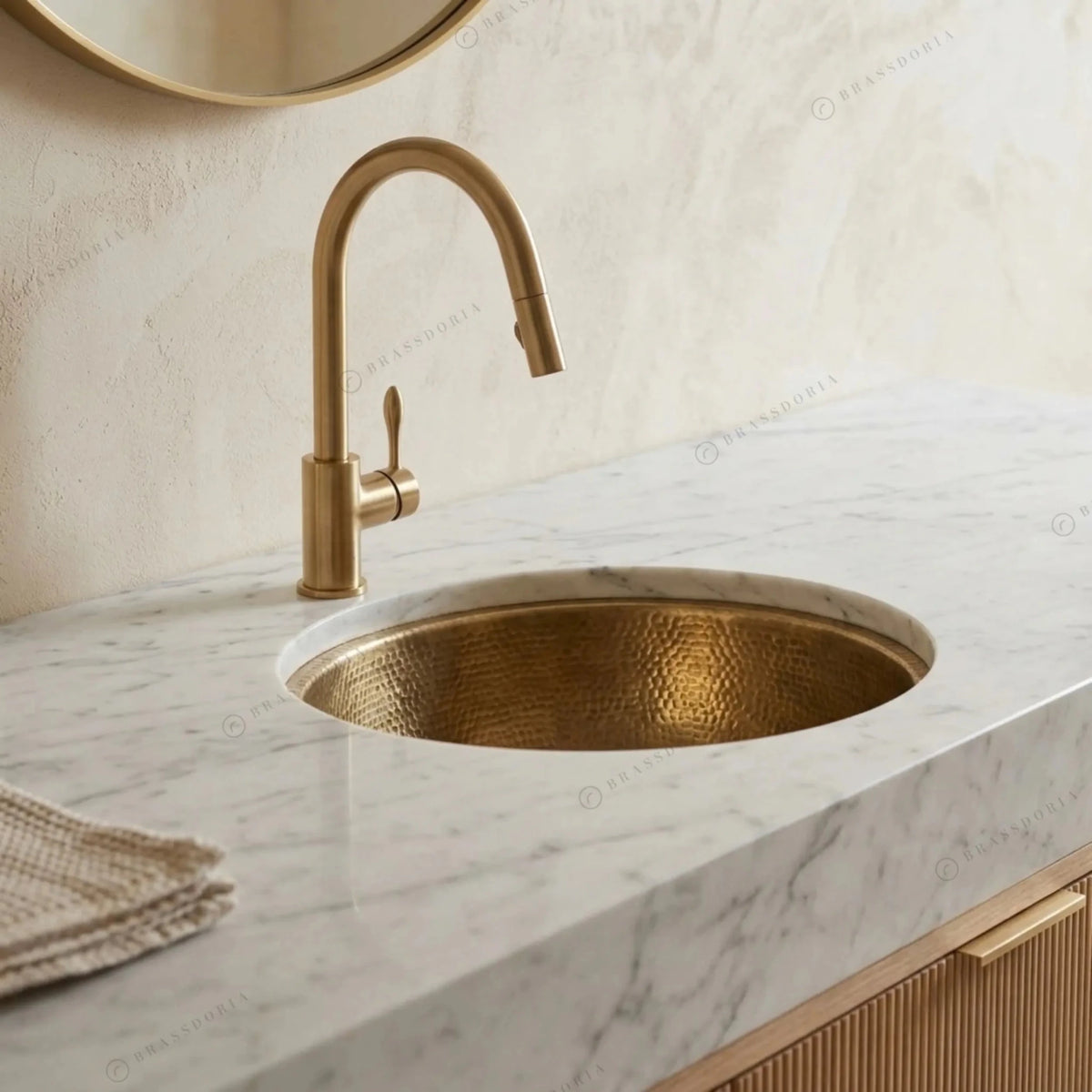 Round Aged Brass Bar Sink – Kitchen Wet Area Hammered Prep Basin - BRASSDORIA