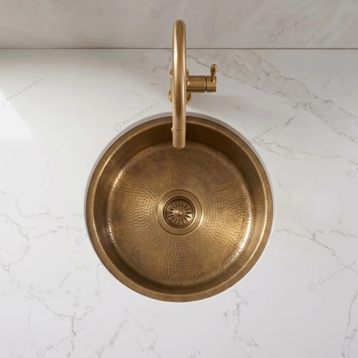 Round Aged Brass Bar Sink – Kitchen Wet Area Hammered Prep Basin - BRASSDORIA
