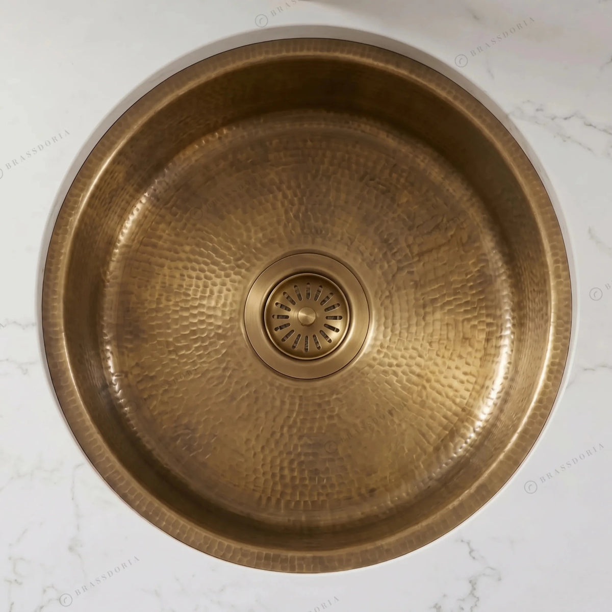 Round Aged Brass Bar Sink – Kitchen Wet Area Hammered Prep Basin - BRASSDORIA