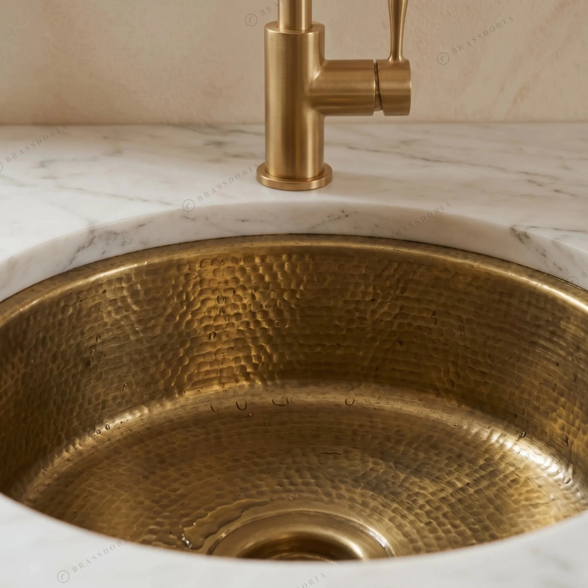 Round Aged Brass Bar Sink – Kitchen Wet Area Hammered Prep Basin - BRASSDORIA