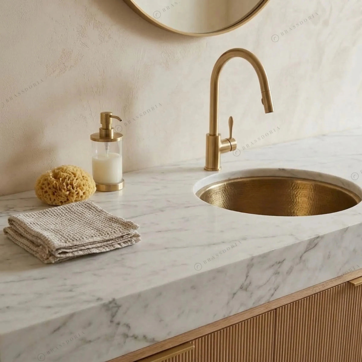 Round Aged Brass Bar Sink – Kitchen Wet Area Hammered Prep Basin - BRASSDORIA