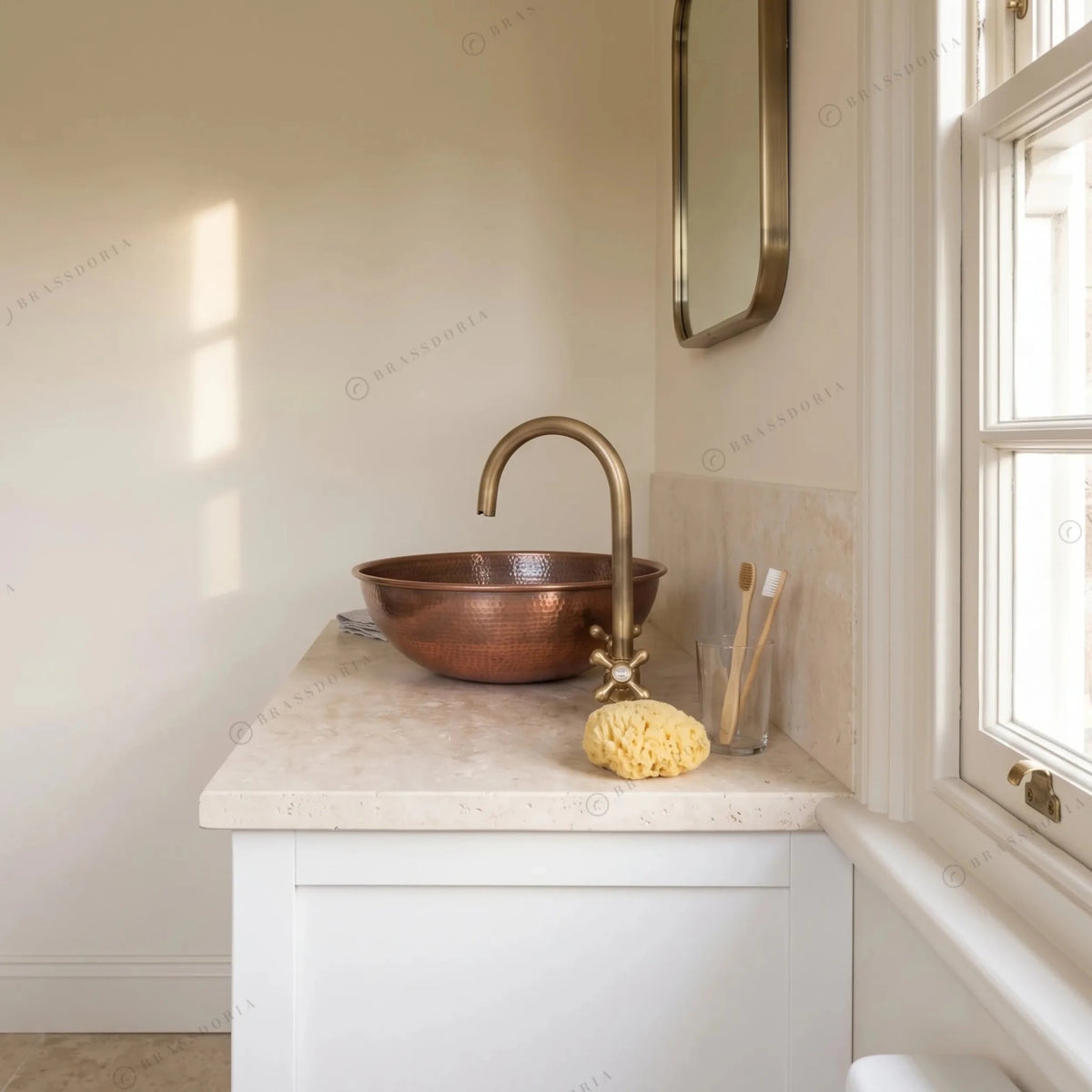 Round Aged Copper Vessel Sink – Bathroom Wash Basin & Outdoor Sink - BRASSDORIA