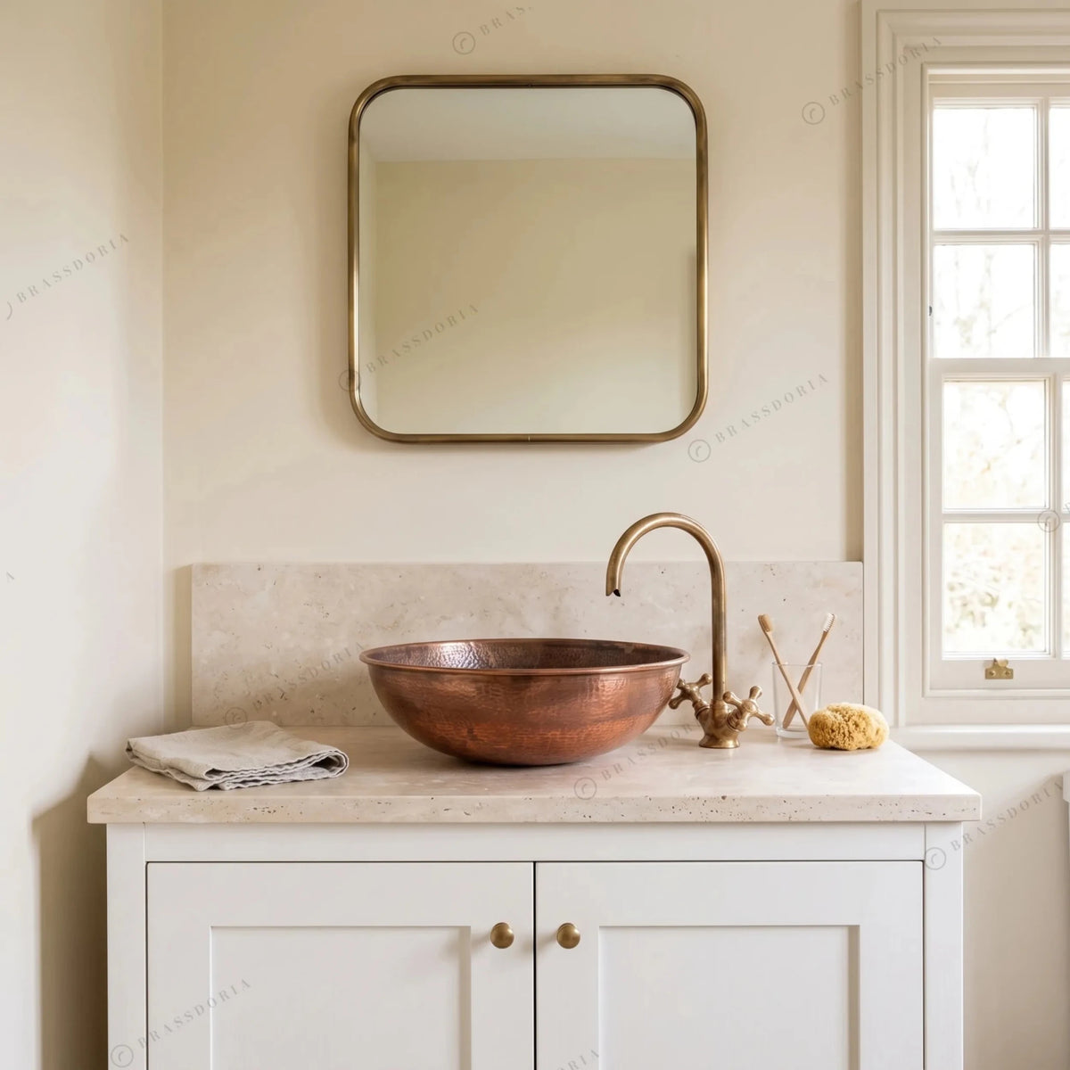 Round Aged Copper Vessel Sink – Bathroom Wash Basin & Outdoor Sink - BRASSDORIA