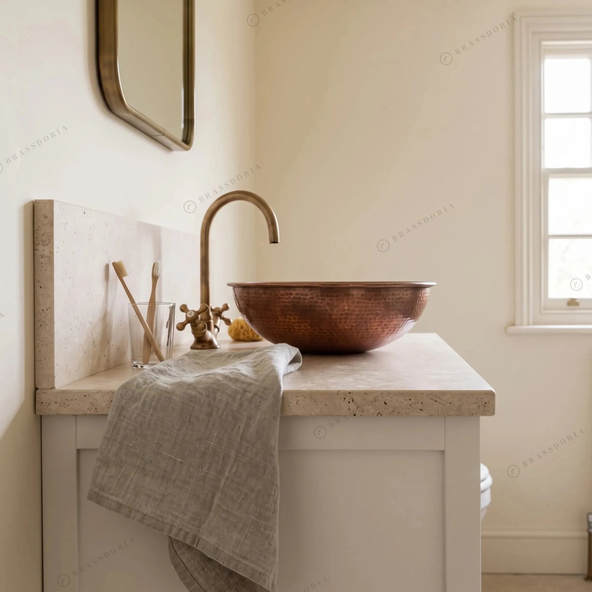 Round Aged Copper Vessel Sink – Bathroom Wash Basin & Outdoor Sink - BRASSDORIA