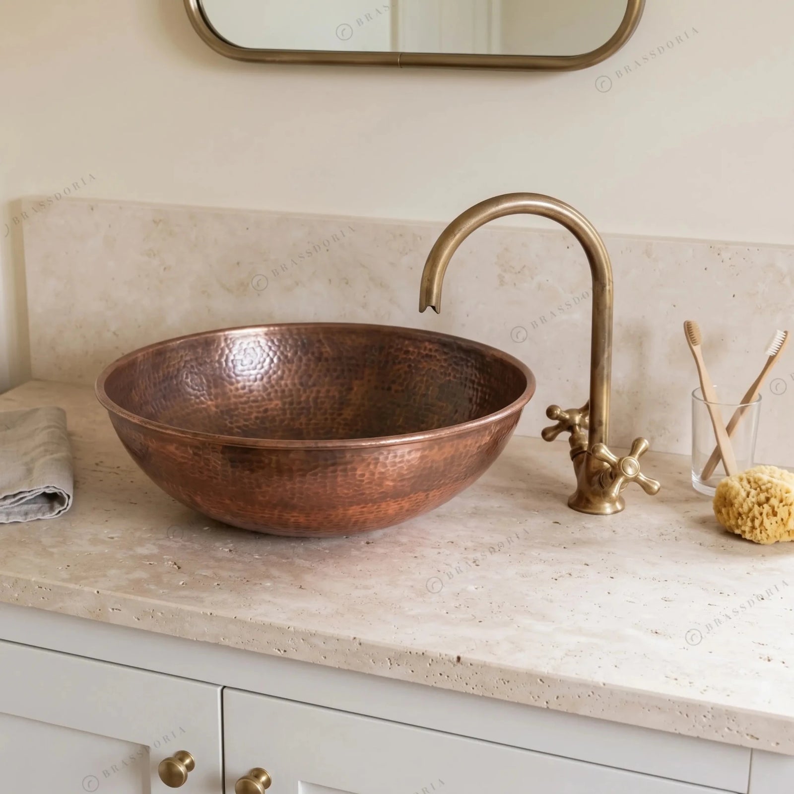 Round Aged Copper Vessel Sink – Bathroom Wash Basin & Outdoor Sink - BRASSDORIA