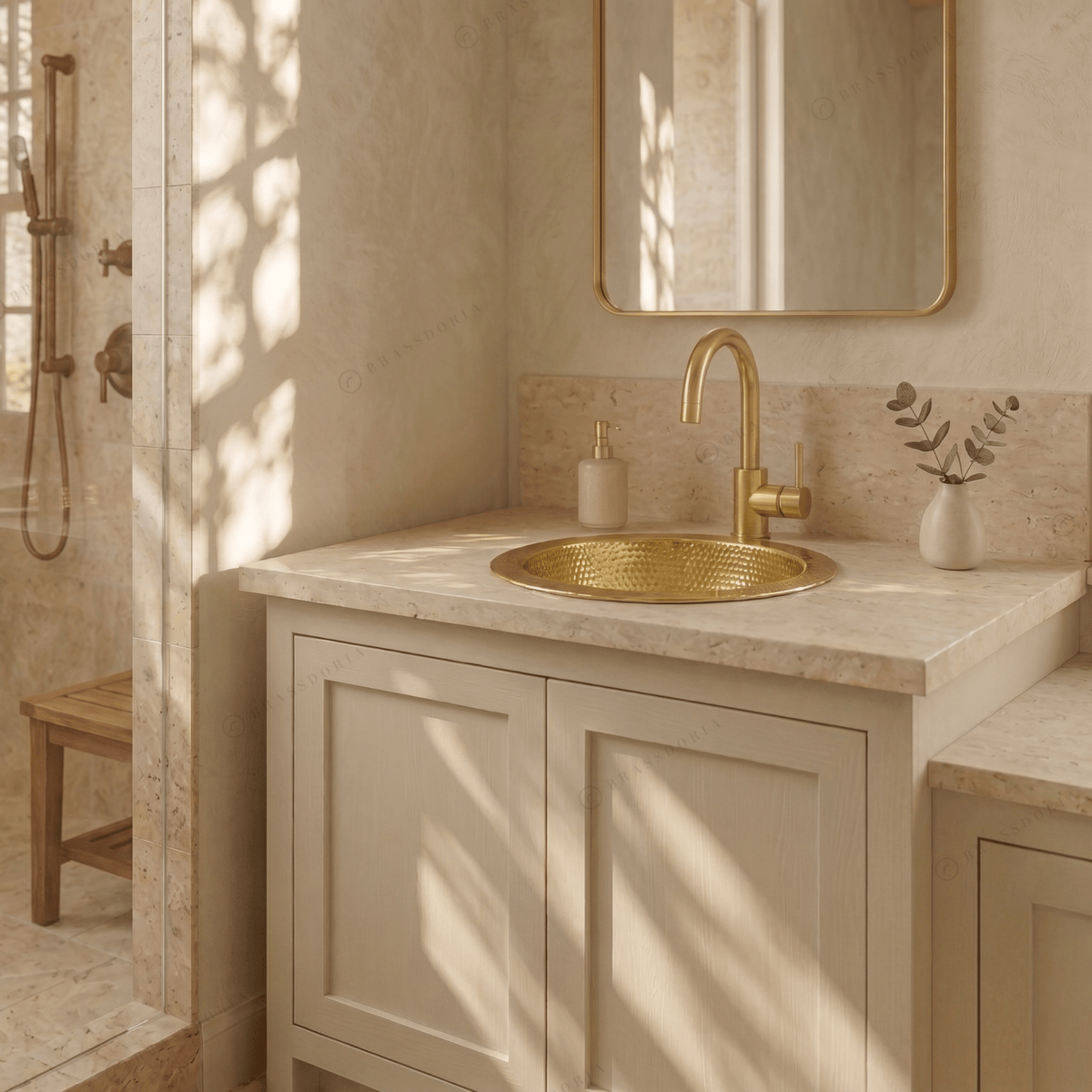 Round Brass Drop-In Sink – Round Hammered Brass Bathroom Sink - BRASSDORIA