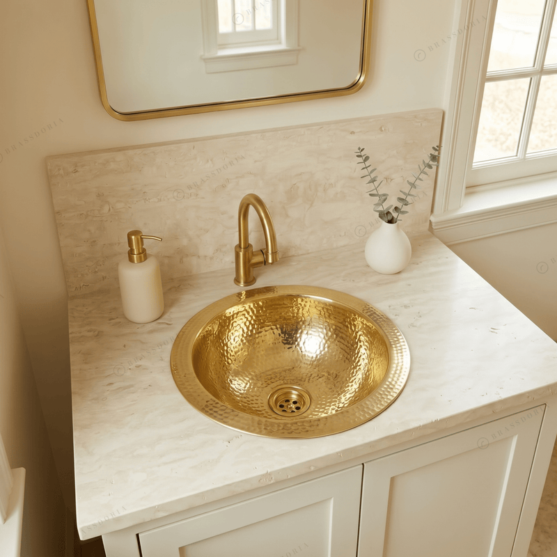 Round Brass Drop-In Sink – Round Hammered Brass Bathroom Sink - BRASSDORIA