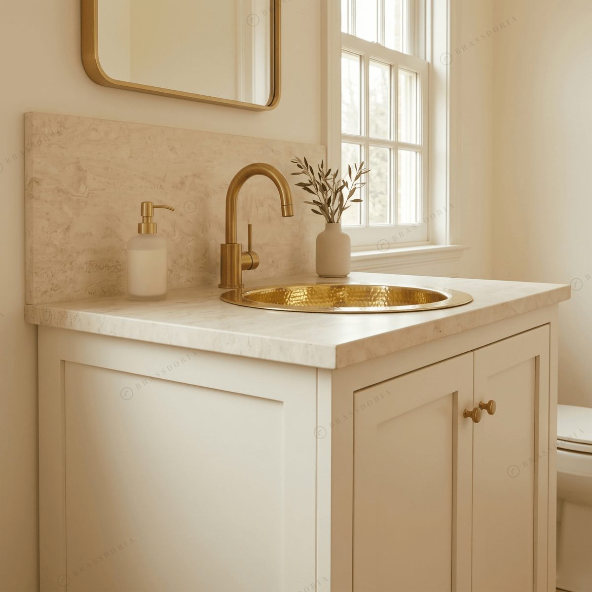 Round Brass Drop-In Sink – Round Hammered Brass Bathroom Sink - BRASSDORIA