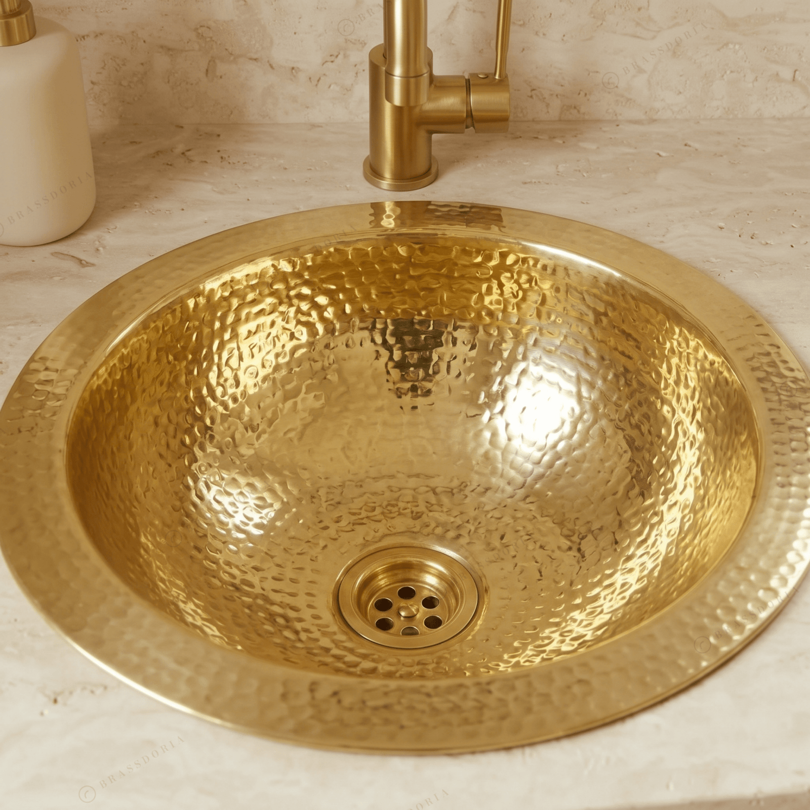 Round Brass Drop-In Sink – Round Hammered Brass Bathroom Sink - BRASSDORIA