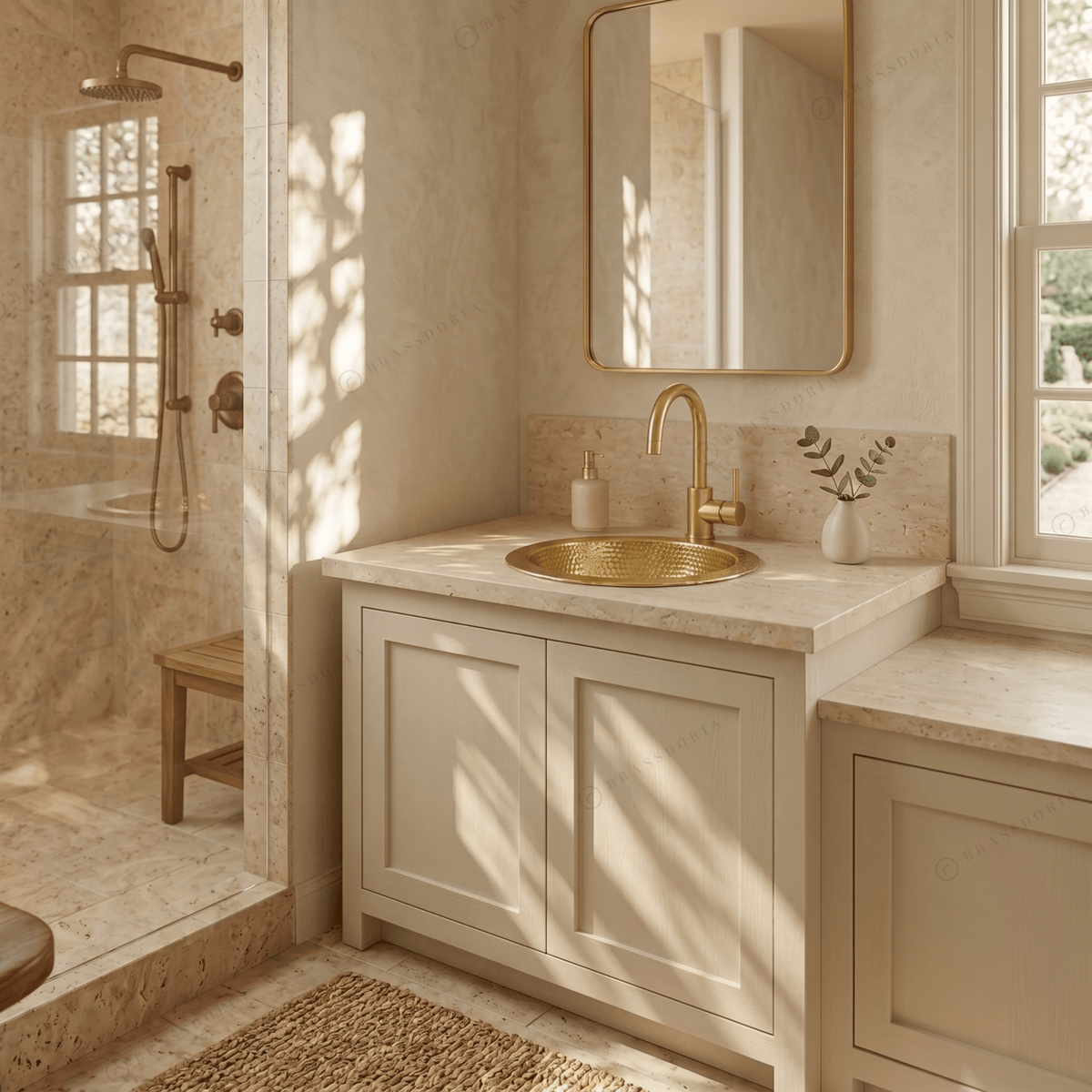 Round Brass Drop-In Sink – Round Hammered Brass Bathroom Sink - BRASSDORIA