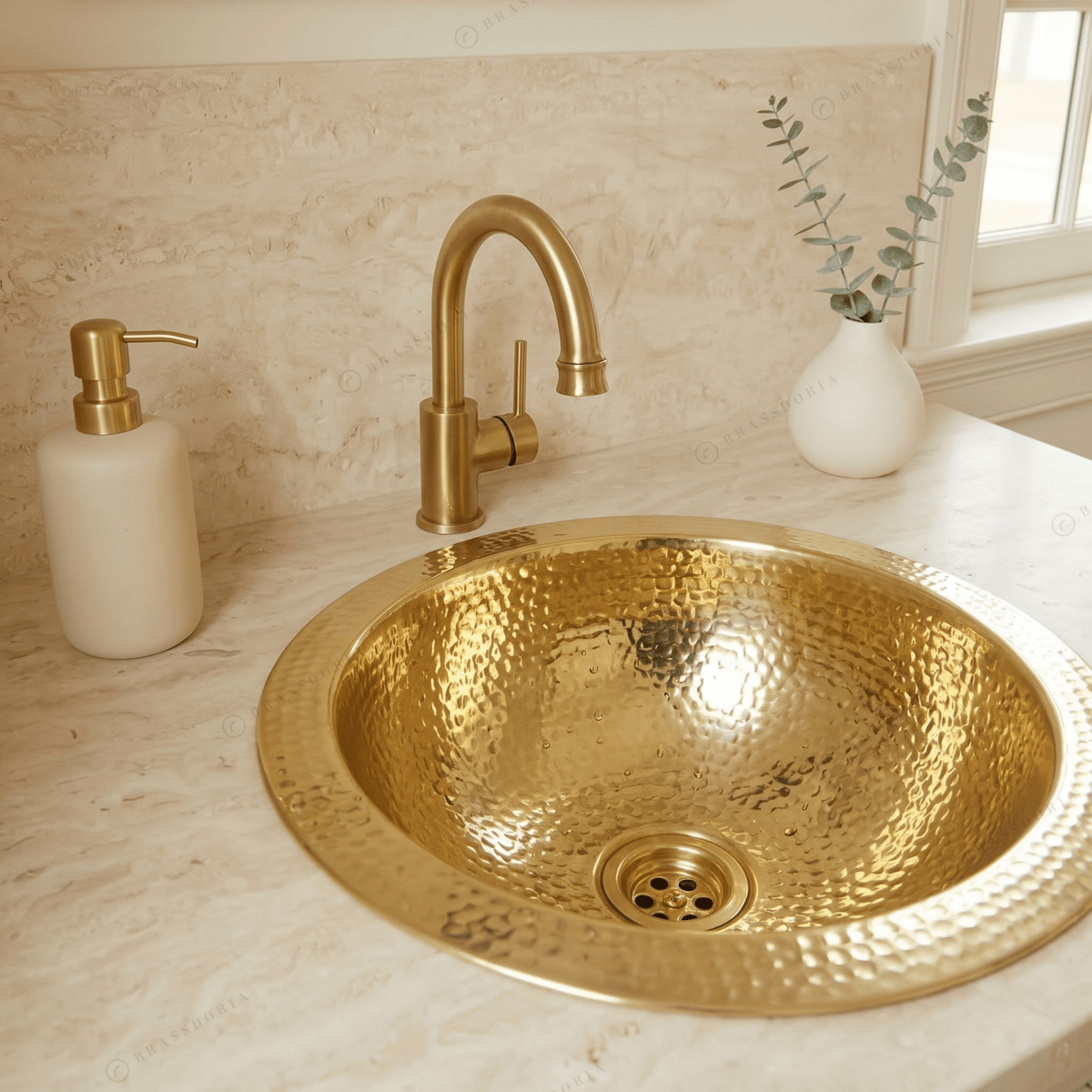 Round Brass Drop-In Sink – Round Hammered Brass Bathroom Sink - BRASSDORIA