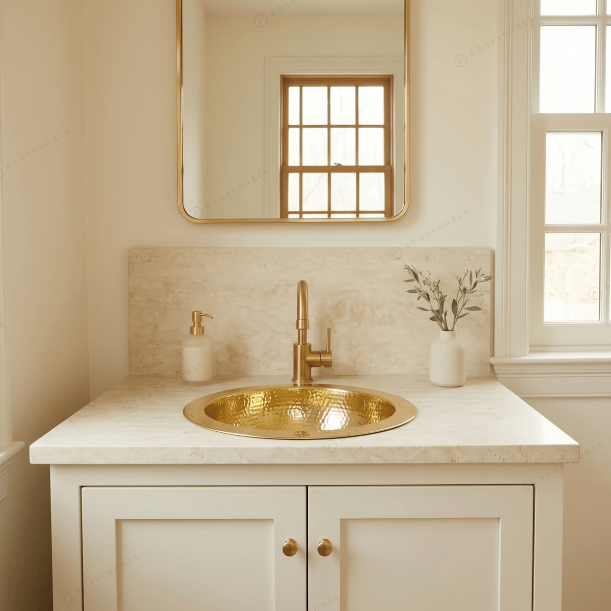 Round Brass Drop-In Sink – Round Hammered Brass Bathroom Sink - BRASSDORIA
