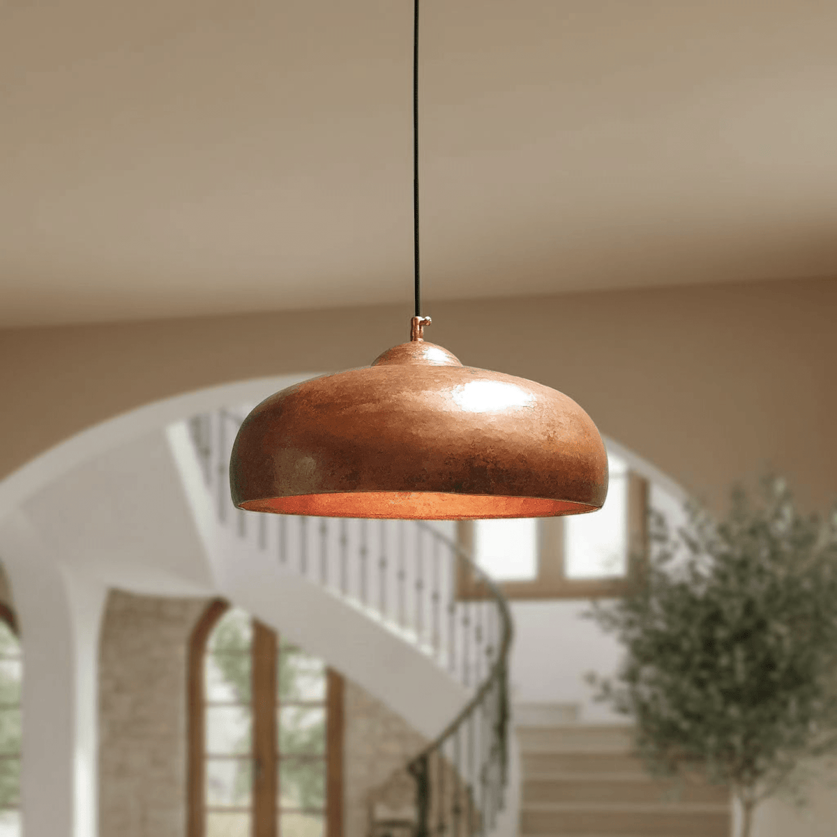 Rustic Copper Pendant Lights – Solid Dome Ceiling Fixtures for Kitchens - BRASSDORIA