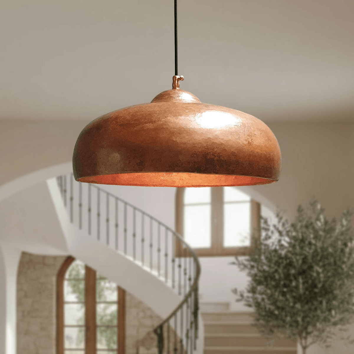 Rustic Copper Pendant Lights – Solid Dome Ceiling Fixtures for Kitchens - BRASSDORIA