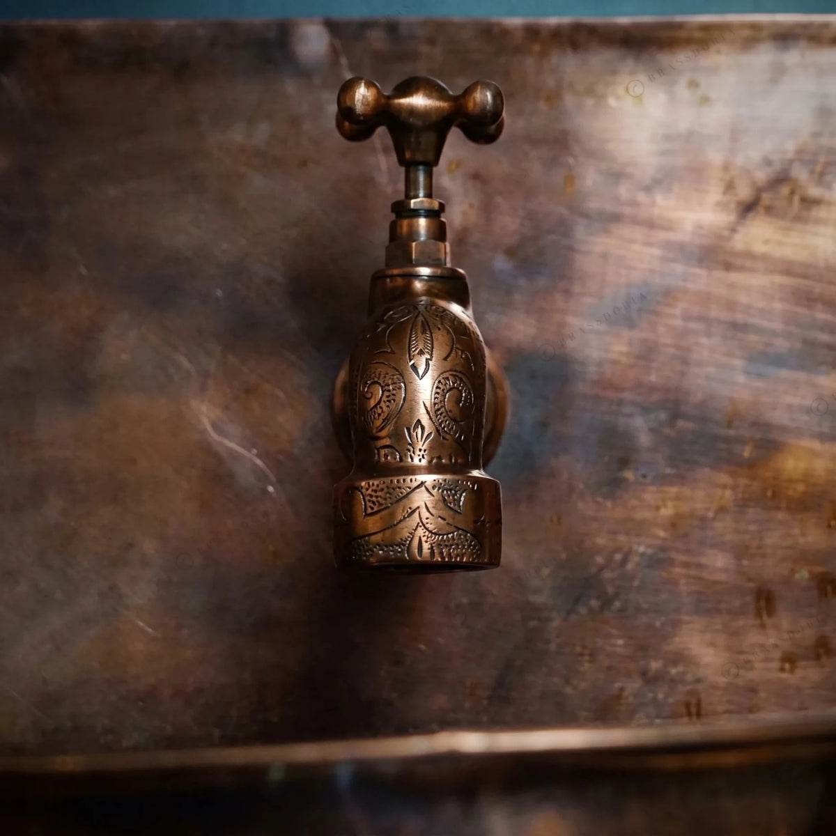 Rustic Copper Wall Mount Sink Bathroom – Handmade Fired Copper Basin with Faucet - BRASSDORIA