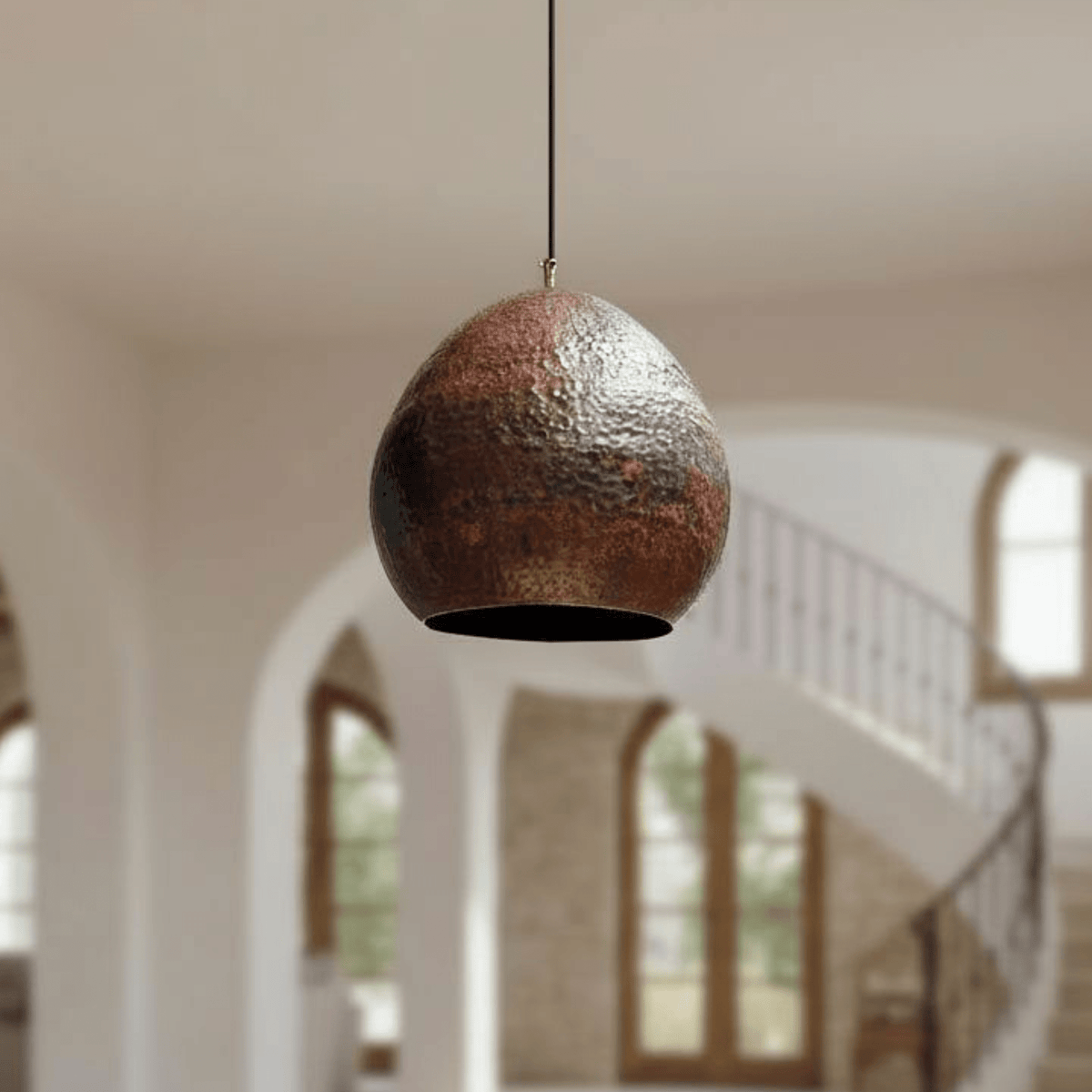 Rustic Hammered Copper Pendant – Dome Ceiling Light for Kitchen Spaces - BRASSDORIA