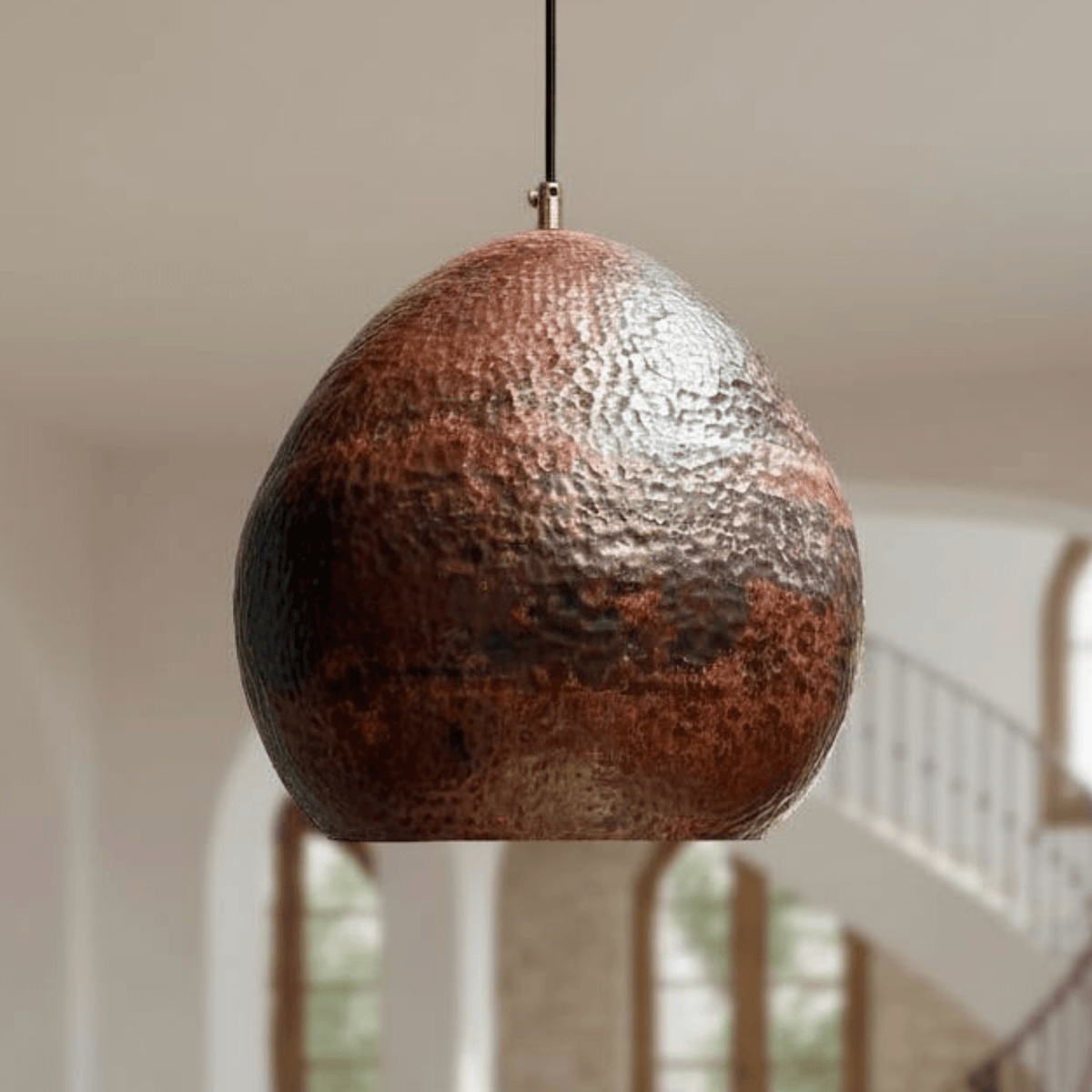Rustic Hammered Copper Pendant – Dome Ceiling Light for Kitchen Spaces - BRASSDORIA