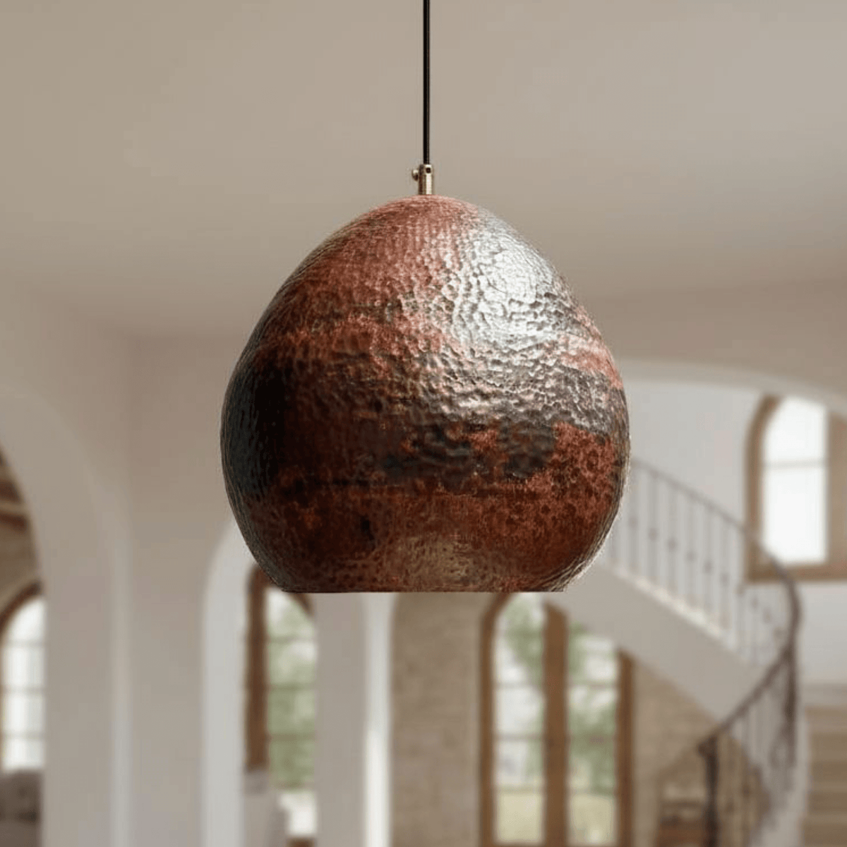 Rustic Hammered Copper Pendant – Dome Ceiling Light for Kitchen Spaces - BRASSDORIA