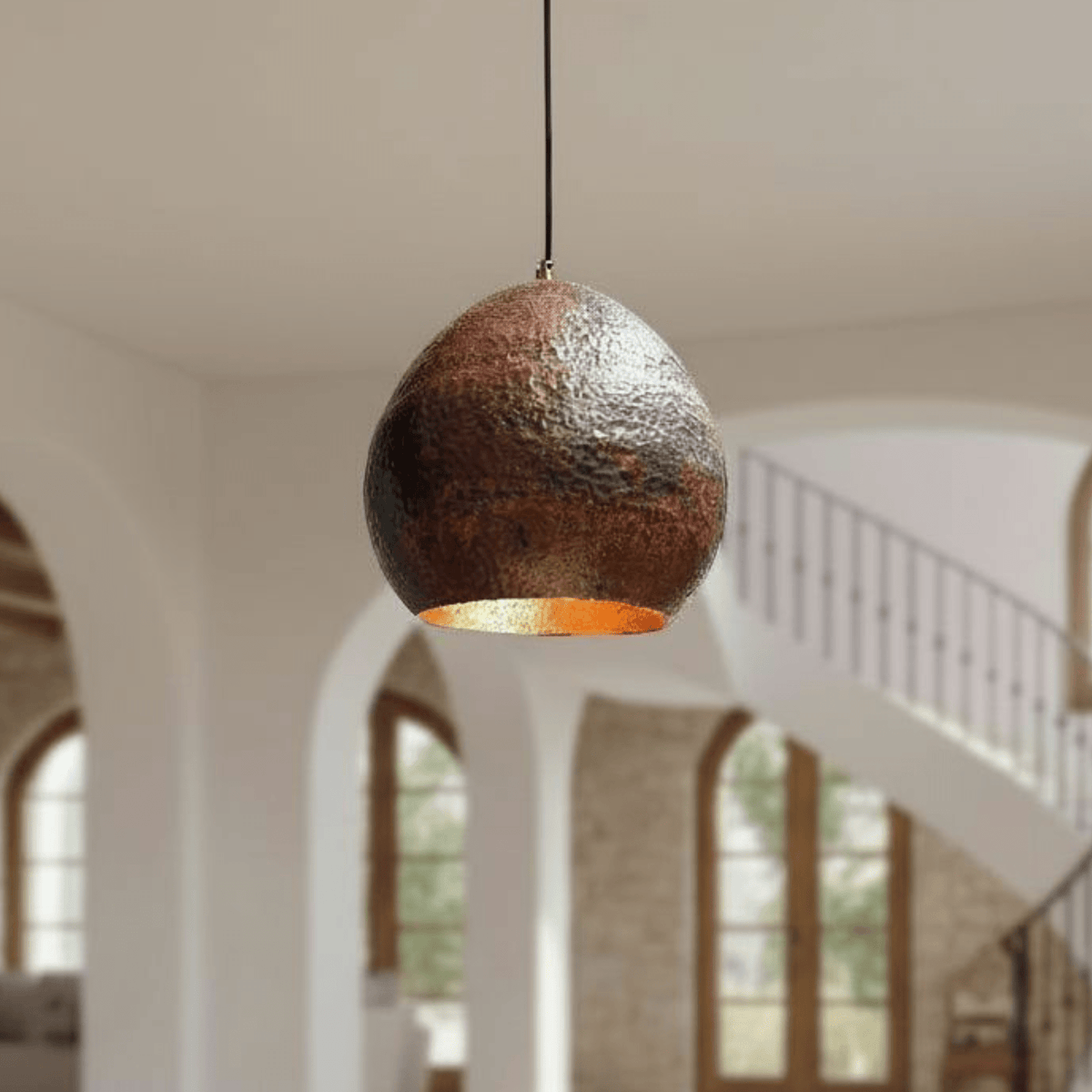 Rustic Hammered Copper Pendant – Dome Ceiling Light for Kitchen Spaces - BRASSDORIA