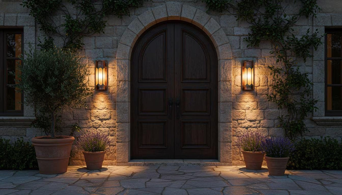 Set of 12 aged Copper Wall Lantern – Farmhouse Outdoor Porch Sconce - BRASSDORIA