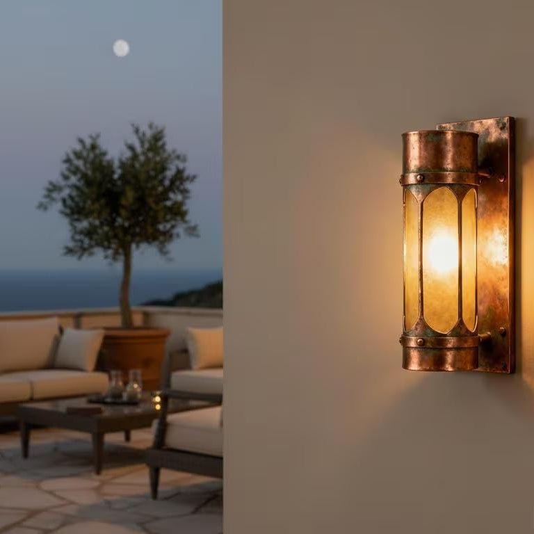 Set of 12 aged Copper Wall Lantern – Farmhouse Outdoor Porch Sconce - BRASSDORIA