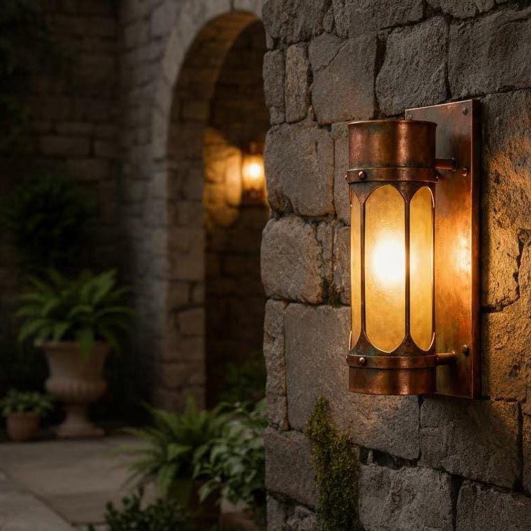 Set of 12 aged Copper Wall Lantern – Farmhouse Outdoor Porch Sconce - BRASSDORIA