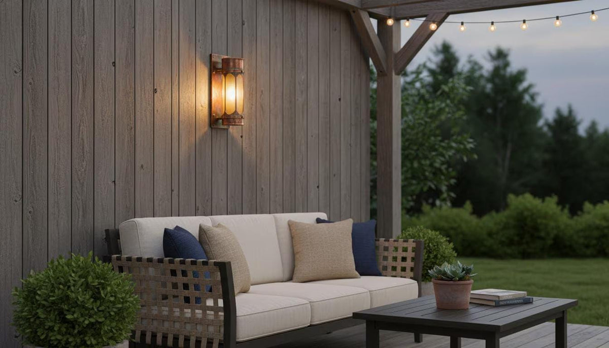 Set of 12 aged Copper Wall Lantern – Farmhouse Outdoor Porch Sconce - BRASSDORIA