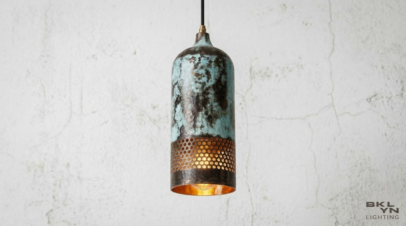 Set of 3 Hammered Copper Teardrop Pendant Lights – Green Patina Hanging Lamps – Rustic Kitchen Island Lighting – Sculptural Ceiling Fixtures - BRASSDORIA